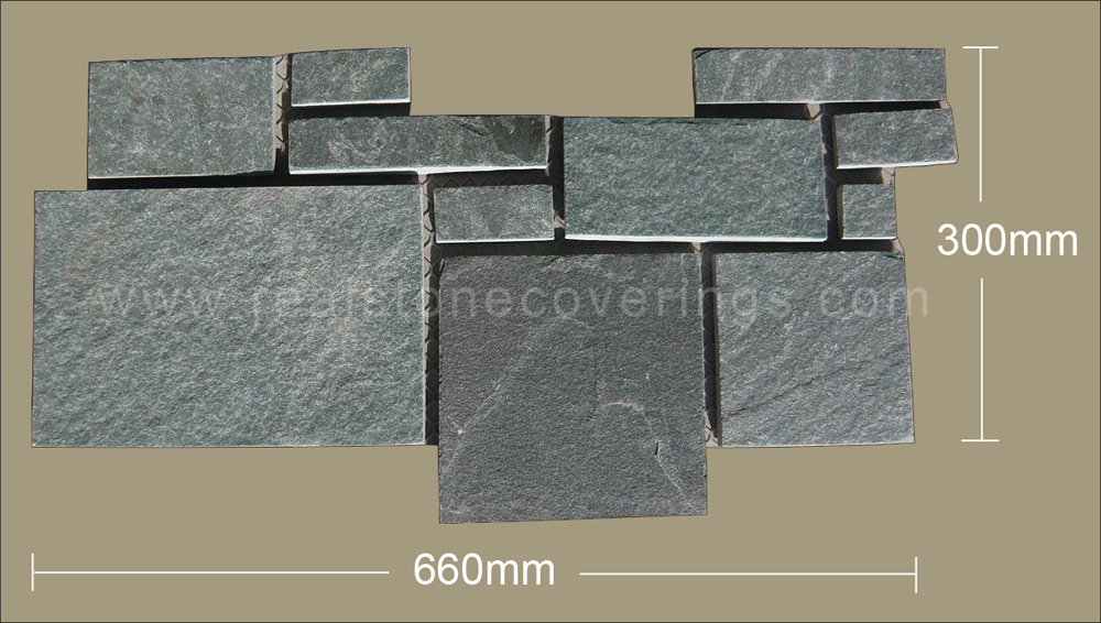Tetris Paving Stone Mat of Natural Split Grey Quartzite, Onyx