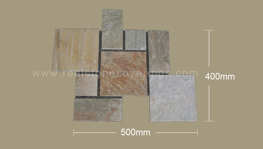 Tetris Paving Stone Mat of Natural Split Golden Quartz, Sahara